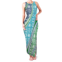 Hawaiian Quilt Pattern Family Matching Tank Maxi Dress and Hawaiian Shirt Fresh Color Mixed LT01 Mom's Dress Green - Polynesian Pride