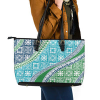 Hawaiian Quilt Pattern Leather Tote Bag Fresh Color Mixed - Polynesian Pride