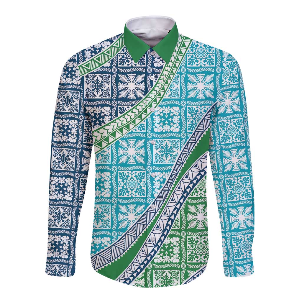 Hawaiian Quilt Pattern Long Sleeve Button Shirt Fresh Color Mixed LT01 Unisex Green - Polynesian Pride