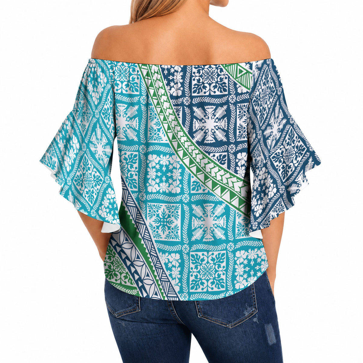 Hawaiian Quilt Pattern Off Shoulder Wrap Waist Top Fresh Color Mixed LT01 - Polynesian Pride