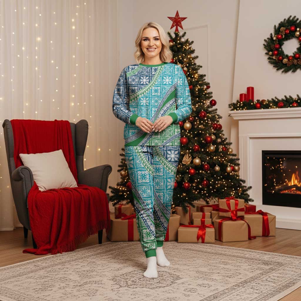Hawaiian Quilt Pattern Christmas Pajama Set Fresh Color Mixed - Polynesian Pride