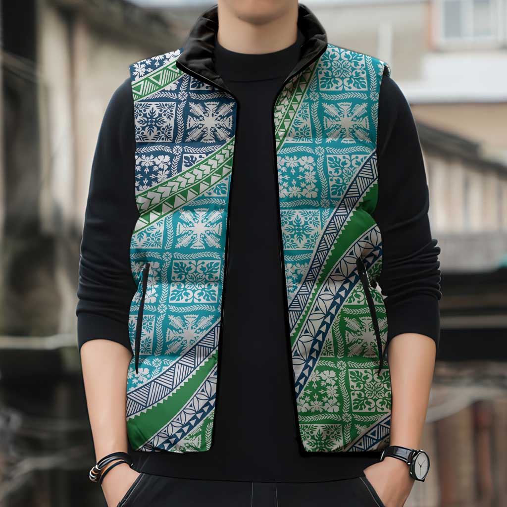 Hawaiian Quilt Pattern Sleeveless Puffer Jacket Fresh Color Mixed - Polynesian Pride