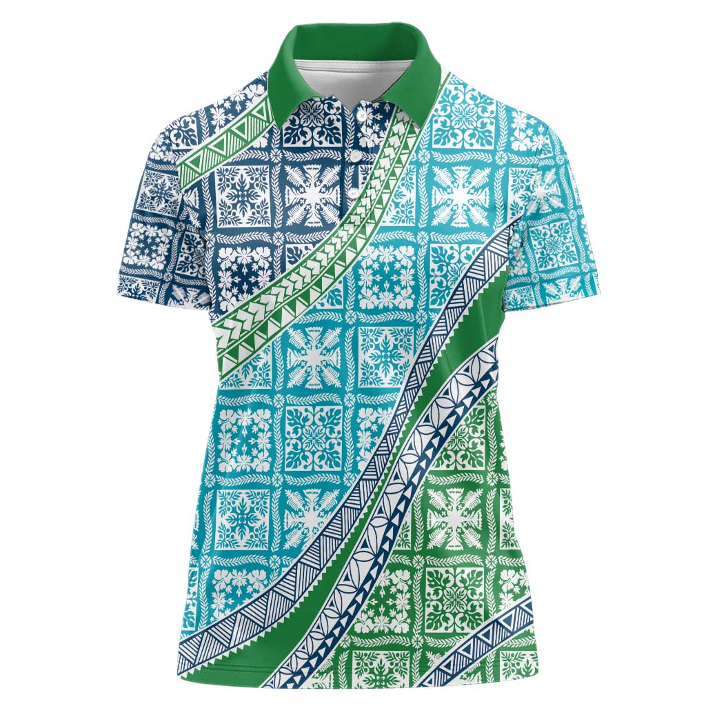 Hawaiian Quilt Pattern Women Polo Shirt Fresh Color Mixed LT01 Female Green - Polynesian Pride