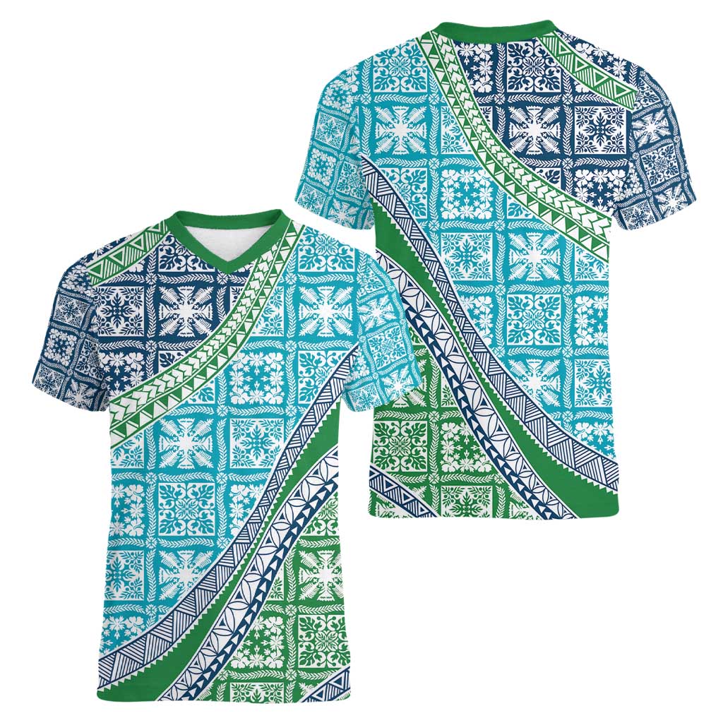 Hawaiian Quilt Pattern Women V-Neck T-Shirt Fresh Color Mixed LT01 - Polynesian Pride