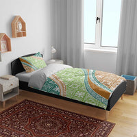 Hawaiian Quilt Pattern Bedding Set Green Chestnut Color Mixed - Polynesian Pride