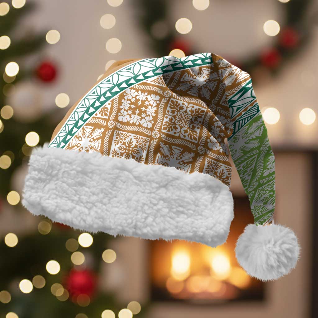 Hawaiian Quilt Pattern Christmas Santa Hat Green Chestnut Color Mixed - Polynesian Pride