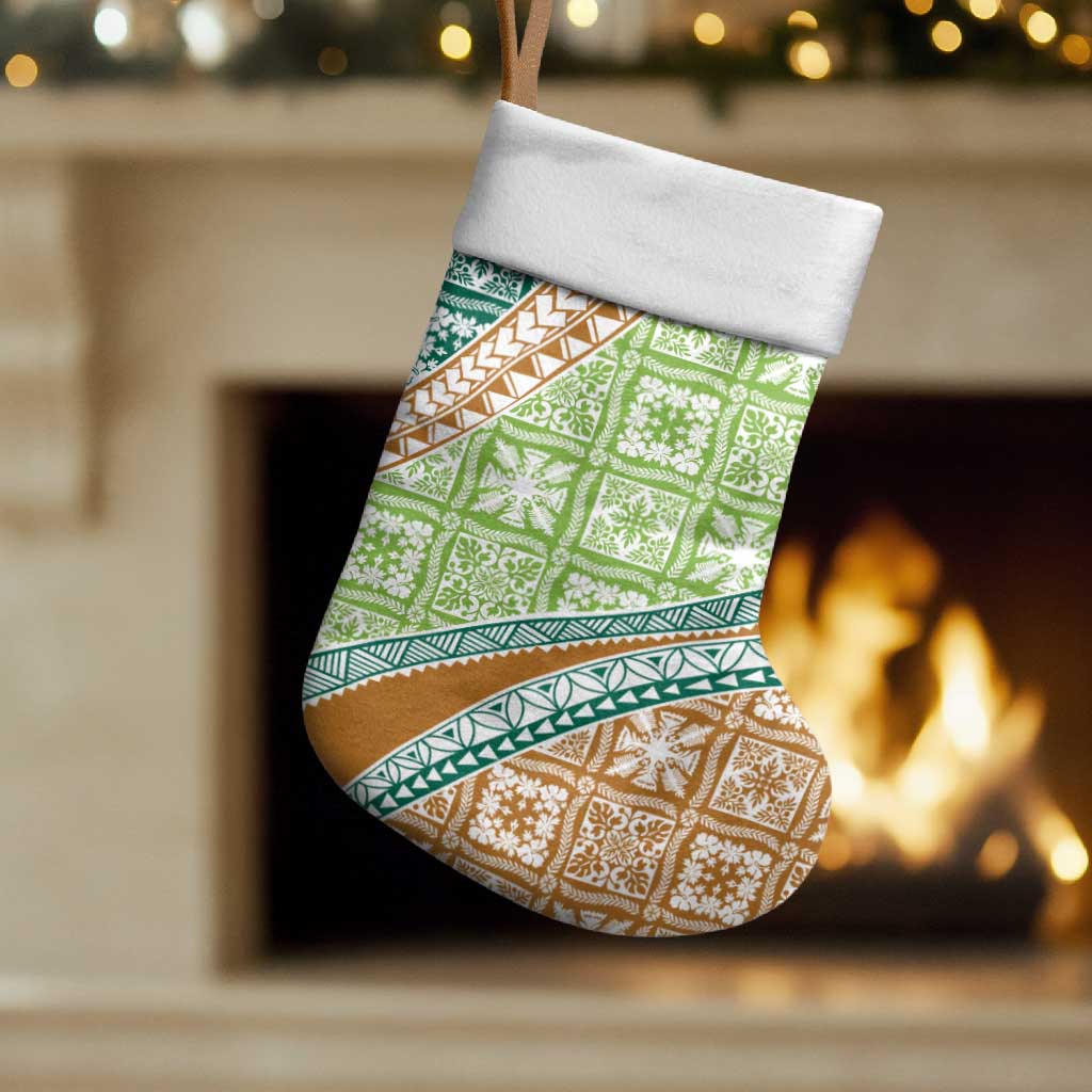 Hawaiian Quilt Pattern Christmas Stocking Green Chestnut Color Mixed - Polynesian Pride