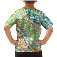 Hawaiian Quilt Pattern Family Matching Mermaid Dress and Hawaiian Shirt Green Chestnut Color Mixed LT01 - Polynesian Pride