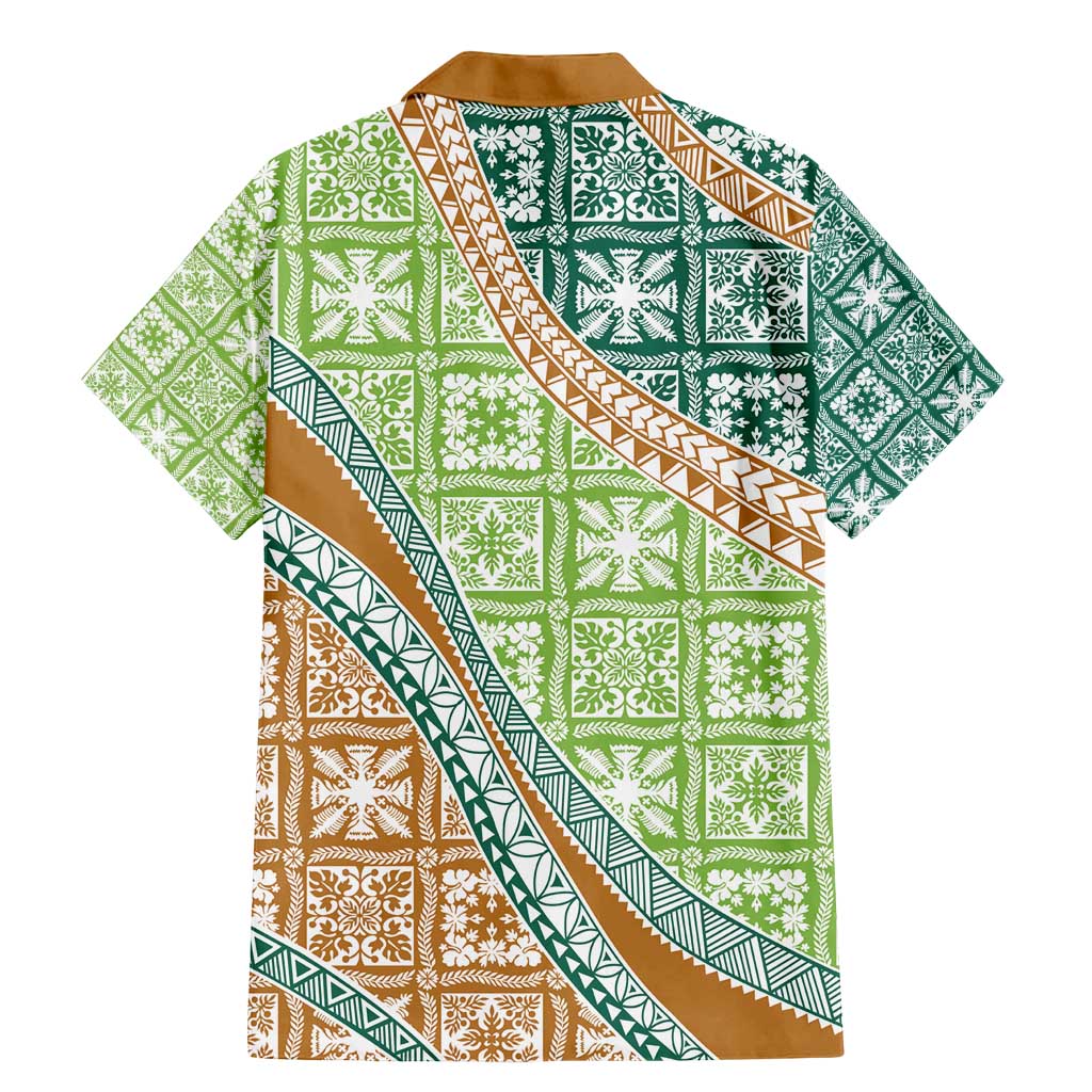 Hawaiian Quilt Pattern Family Matching Mermaid Dress and Hawaiian Shirt Green Chestnut Color Mixed LT01 - Polynesian Pride