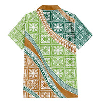 Hawaiian Quilt Pattern Family Matching Mermaid Dress and Hawaiian Shirt Green Chestnut Color Mixed LT01 - Polynesian Pride