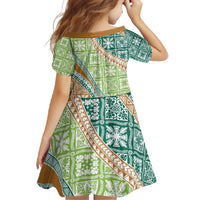 Hawaiian Quilt Pattern Family Matching Short Sleeve Bodycon Dress and Hawaiian Shirt Green Chestnut Color Mixed LT01 - Polynesian Pride