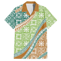 Hawaiian Quilt Pattern Family Matching Short Sleeve Bodycon Dress and Hawaiian Shirt Green Chestnut Color Mixed LT01 Dad's Shirt - Short Sleeve Green - Polynesian Pride