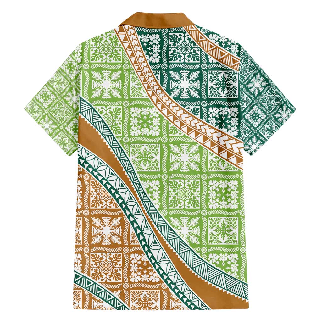Hawaiian Quilt Pattern Family Matching Short Sleeve Bodycon Dress and Hawaiian Shirt Green Chestnut Color Mixed LT01 - Polynesian Pride
