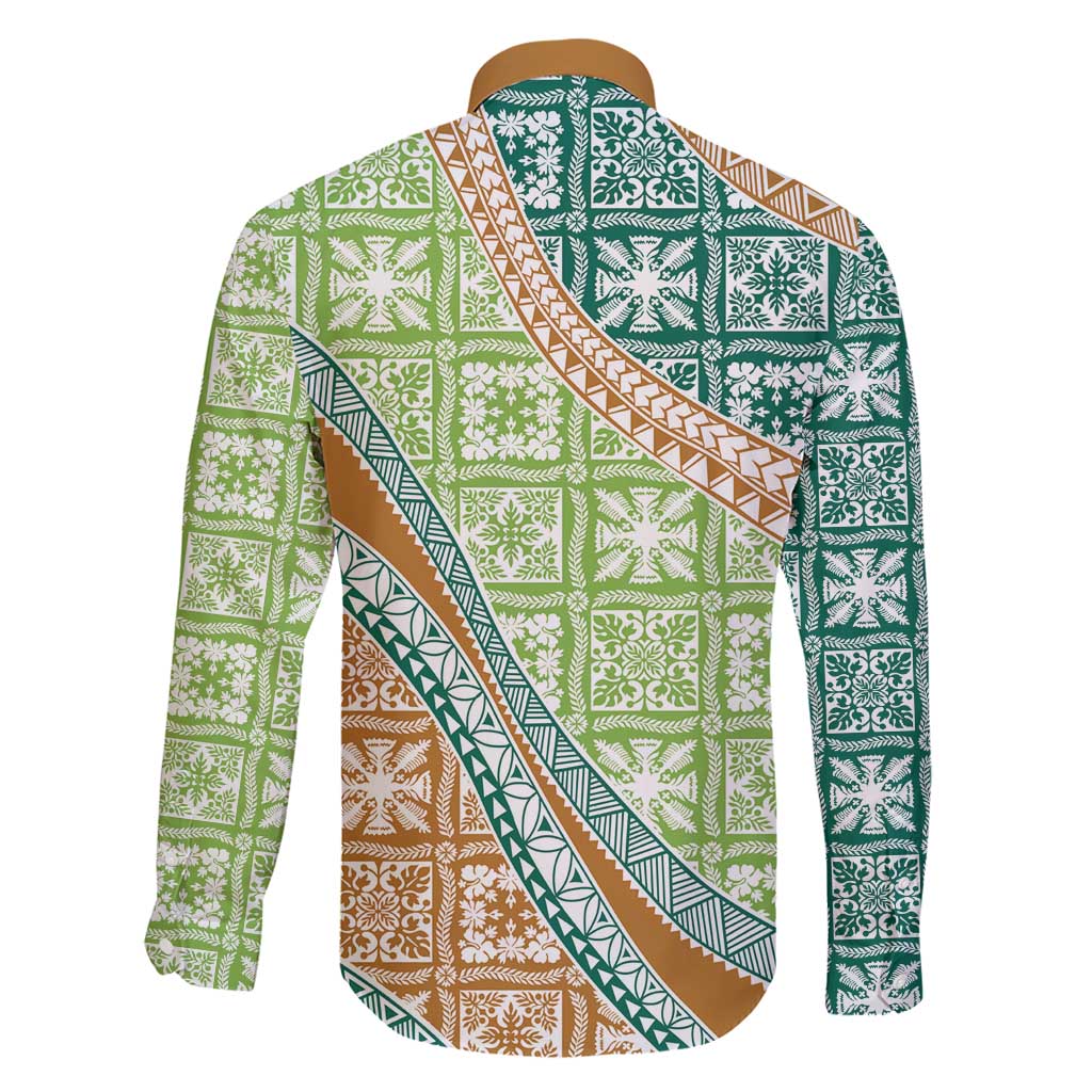 Hawaiian Quilt Pattern Family Matching Short Sleeve Bodycon Dress and Hawaiian Shirt Green Chestnut Color Mixed LT01 - Polynesian Pride