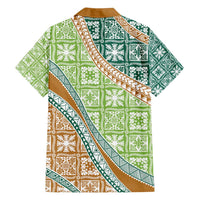 Hawaiian Quilt Pattern Family Matching Summer Maxi Dress and Hawaiian Shirt Green Chestnut Color Mixed LT01 - Polynesian Pride