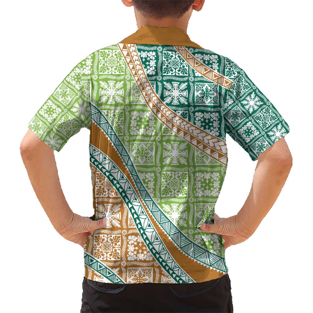 Hawaiian Quilt Pattern Kid Hawaiian Shirt Green Chestnut Color Mixed LT01 - Polynesian Pride