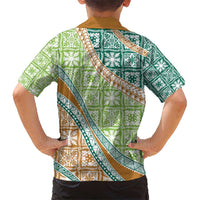 Hawaiian Quilt Pattern Kid Hawaiian Shirt Green Chestnut Color Mixed LT01 - Polynesian Pride