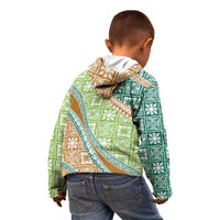 Hawaiian Quilt Pattern Kid Hoodie Green Chestnut Color Mixed - Polynesian Pride