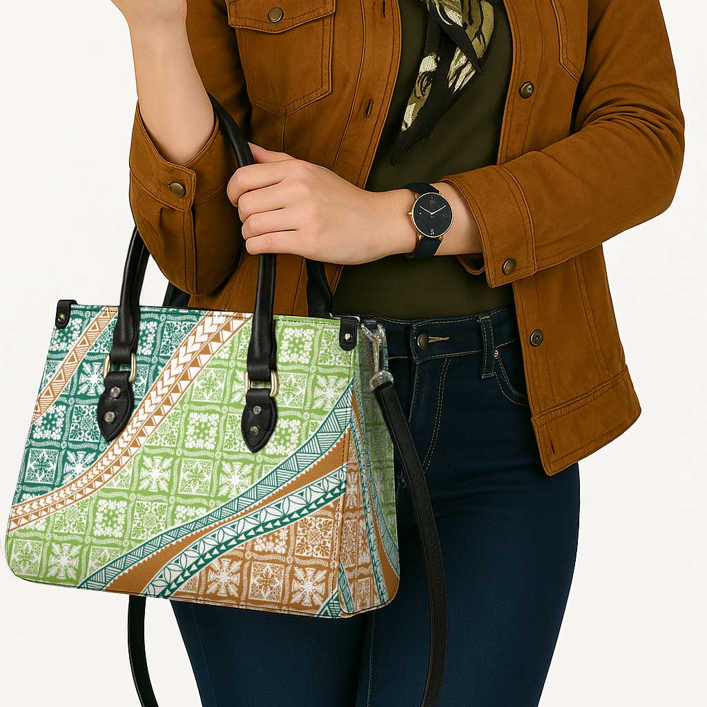 Hawaiian Quilt Pattern Leather Bag Green Chestnut Color Mixed - Polynesian Pride
