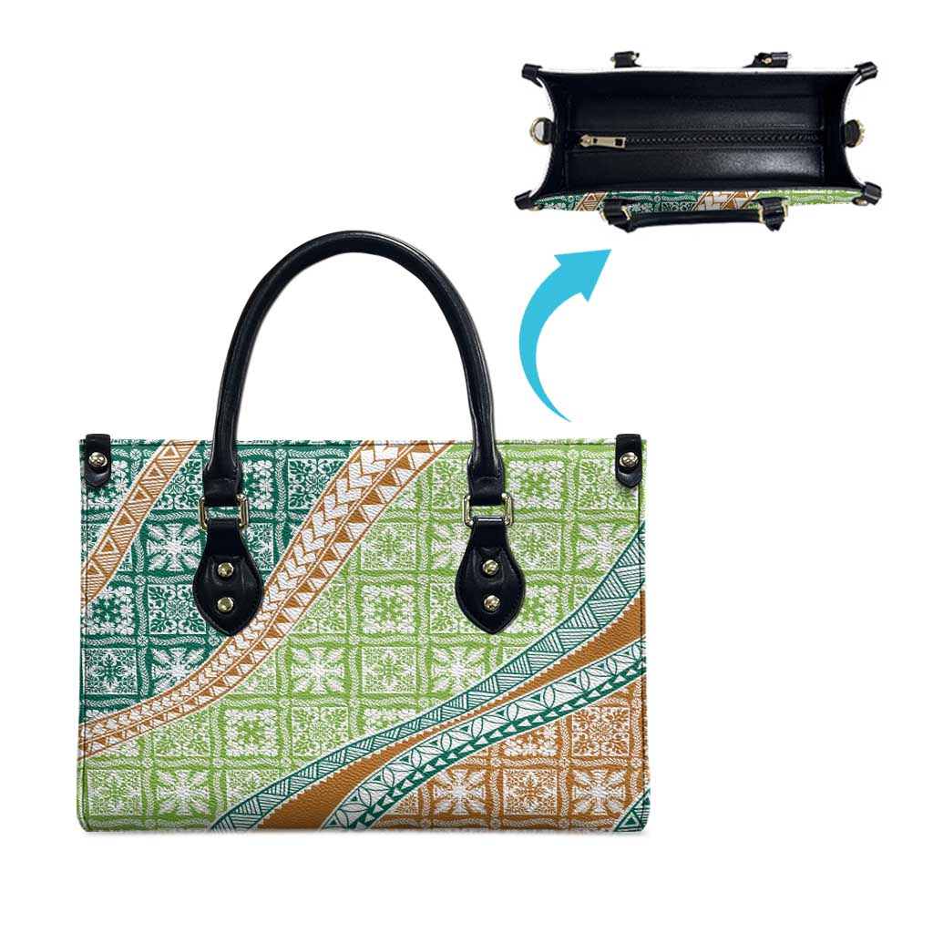 Hawaiian Quilt Pattern Leather Bag Green Chestnut Color Mixed - Polynesian Pride
