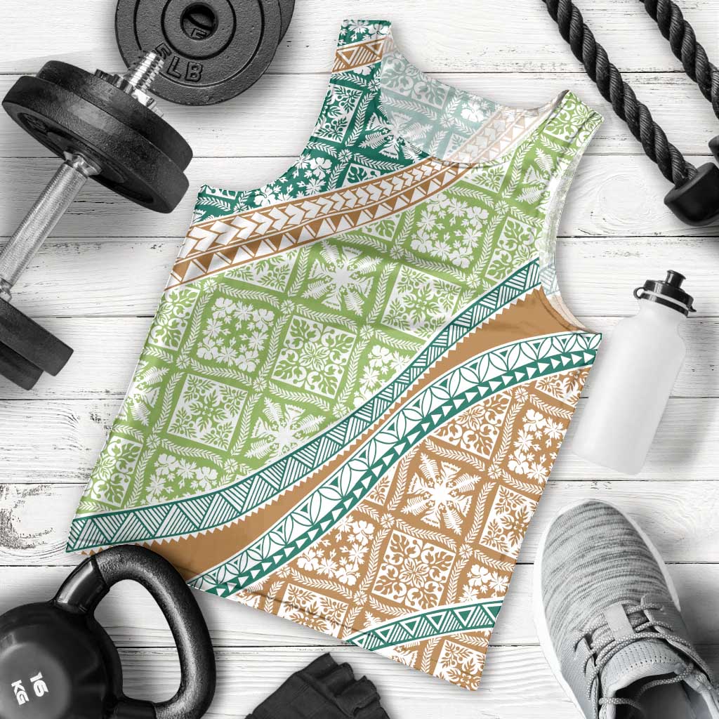 Hawaiian Quilt Pattern Men Tank Top Green Chestnut Color Mixed - Polynesian Pride