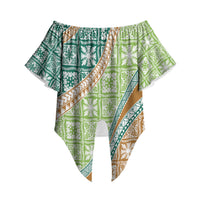 Hawaiian Quilt Pattern Off Shoulder Wrap Waist Top Green Chestnut Color Mixed LT01 Green - Polynesian Pride
