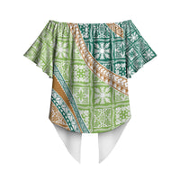 Hawaiian Quilt Pattern Off Shoulder Wrap Waist Top Green Chestnut Color Mixed LT01 - Polynesian Pride