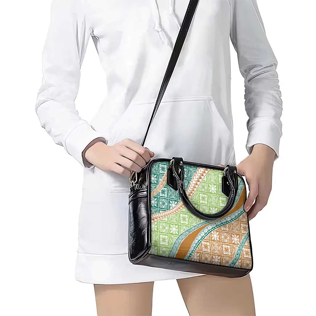 Hawaiian Quilt Pattern Shoulder Handbag Green Chestnut Color Mixed - Polynesian Pride