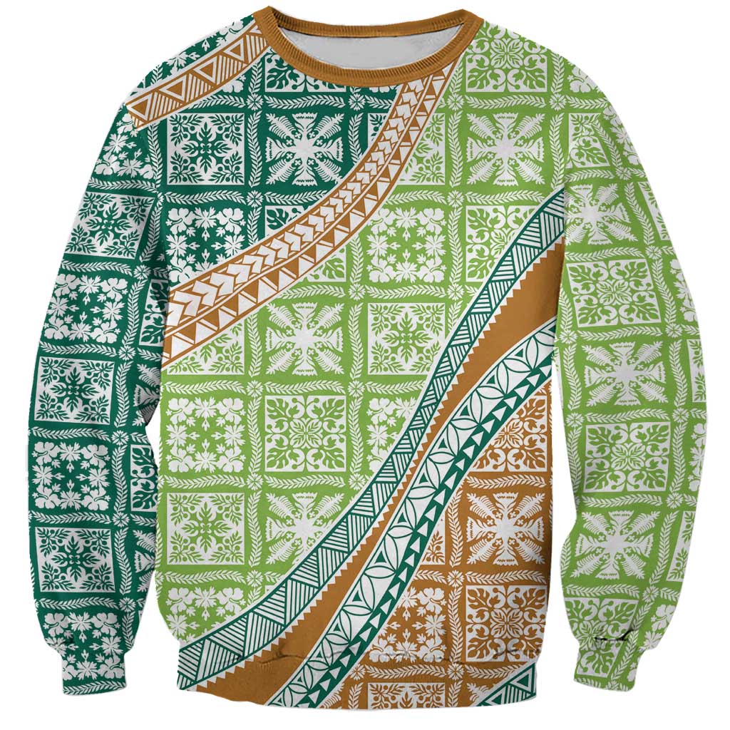 Hawaiian Quilt Pattern Sweatshirt Green Chestnut Color Mixed LT01 Unisex Green - Polynesian Pride