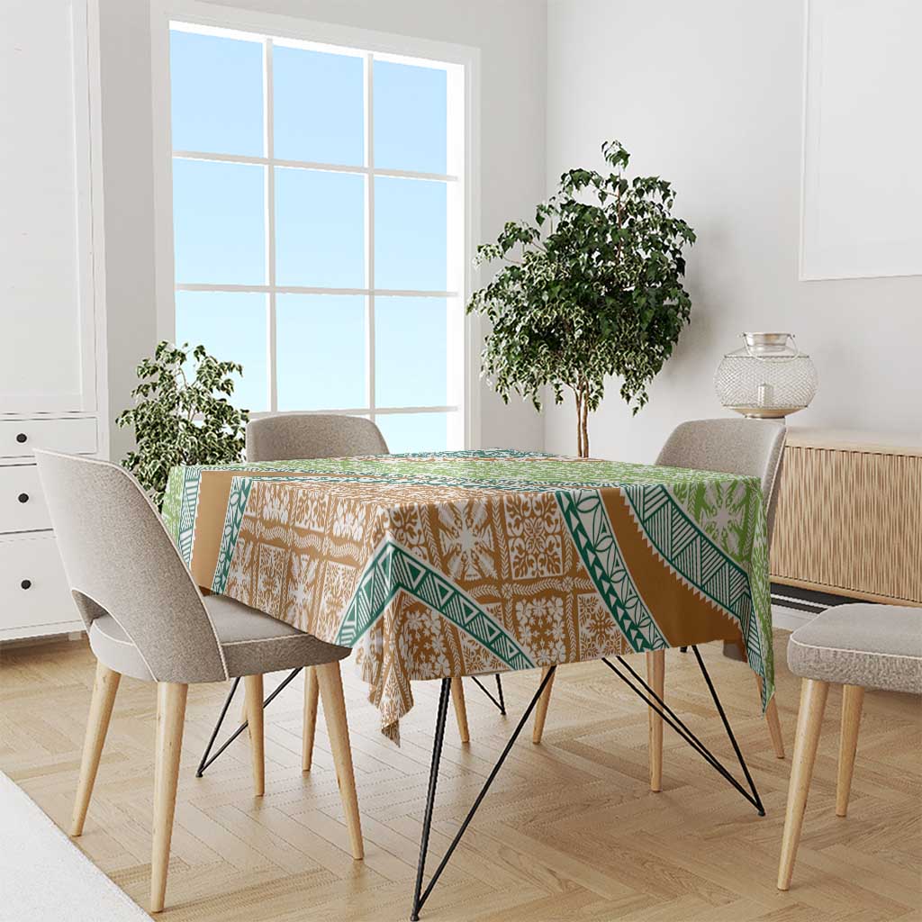 Hawaiian Quilt Pattern Tablecloth Green Chestnut Color Mixed - Polynesian Pride