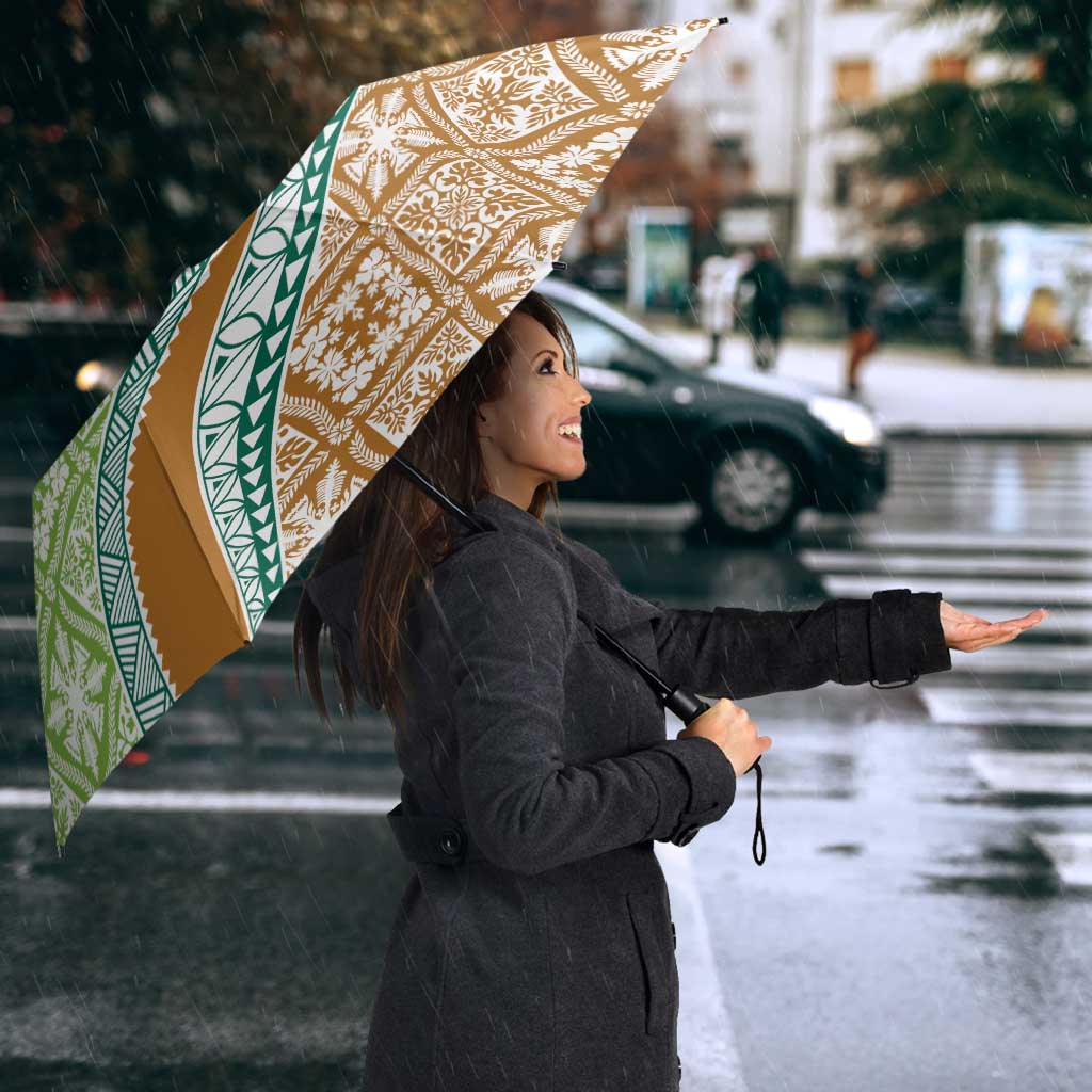 Hawaiian Quilt Pattern Umbrella Green Chestnut Color Mixed - Polynesian Pride