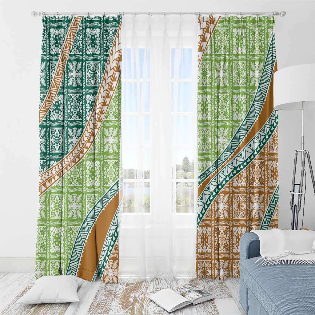 Hawaiian Quilt Pattern Window Curtain Green Chestnut Color Mixed - Polynesian Pride