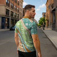 Hawaiian Quilt Pattern Zipper Polo Shirt Green Chestnut Color Mixed LT01 - Polynesian Pride
