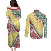 Hawaiian Quilt Pattern Couples Matching Puletasi and Long Sleeve Button Shirt Special Color Mixed LT01 - Polynesian Pride