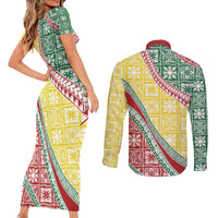 Hawaiian Quilt Pattern Couples Matching Short Sleeve Bodycon Dress and Long Sleeve Button Shirt Special Color Mixed LT01 - Polynesian Pride