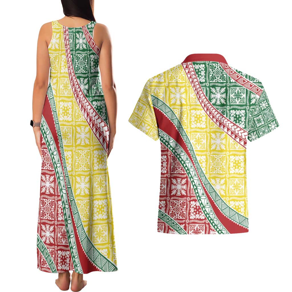 Hawaiian Quilt Pattern Couples Matching Tank Maxi Dress and Hawaiian Shirt Special Color Mixed LT01 - Polynesian Pride