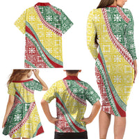 Hawaiian Quilt Pattern Family Matching Long Sleeve Bodycon Dress and Hawaiian Shirt Special Color Mixed LT01 - Polynesian Pride