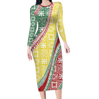 Hawaiian Quilt Pattern Family Matching Long Sleeve Bodycon Dress and Hawaiian Shirt Special Color Mixed LT01 Mom's Dress Multicolor - Polynesian Pride