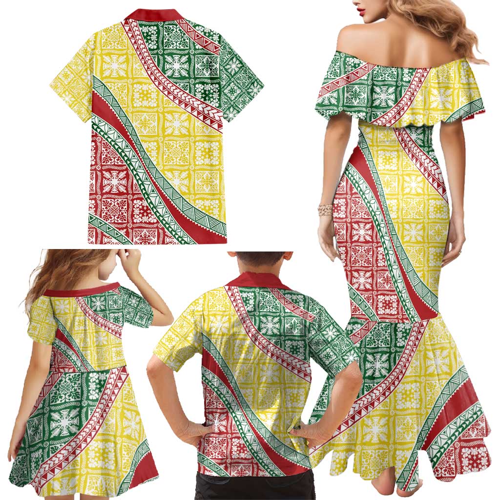 Hawaiian Quilt Pattern Family Matching Mermaid Dress and Hawaiian Shirt Special Color Mixed LT01 - Polynesian Pride