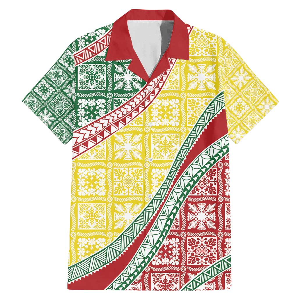 Hawaiian Quilt Pattern Family Matching Mermaid Dress and Hawaiian Shirt Special Color Mixed LT01 Dad's Shirt - Short Sleeve Multicolor - Polynesian Pride