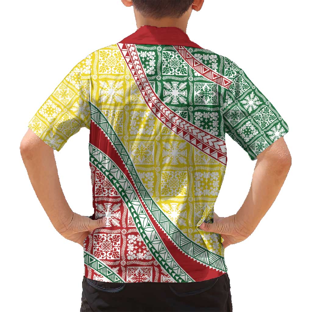 Hawaiian Quilt Pattern Family Matching Off Shoulder Short Dress and Hawaiian Shirt Special Color Mixed LT01 - Polynesian Pride