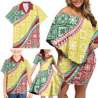 Hawaiian Quilt Pattern Family Matching Off Shoulder Short Dress and Hawaiian Shirt Special Color Mixed LT01 - Polynesian Pride