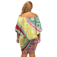 Hawaiian Quilt Pattern Family Matching Off Shoulder Short Dress and Hawaiian Shirt Special Color Mixed LT01 - Polynesian Pride