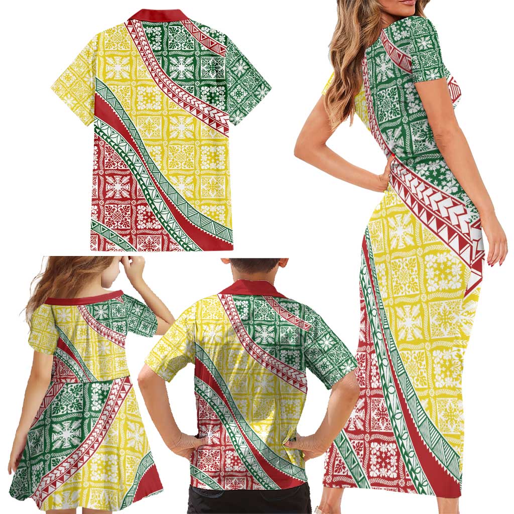 Hawaiian Quilt Pattern Family Matching Short Sleeve Bodycon Dress and Hawaiian Shirt Special Color Mixed LT01 - Polynesian Pride
