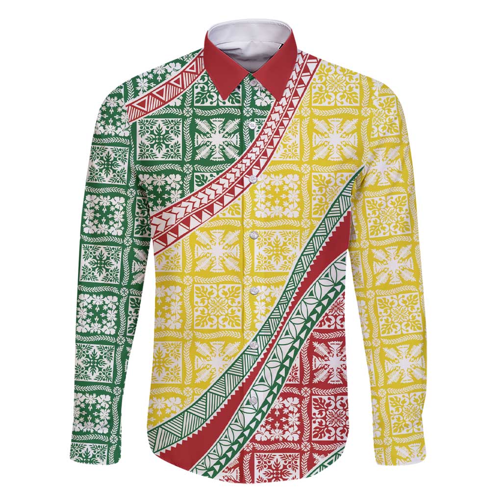 Hawaiian Quilt Pattern Family Matching Short Sleeve Bodycon Dress and Hawaiian Shirt Special Color Mixed LT01 Dad's Shirt - Long Sleeve Multicolor - Polynesian Pride