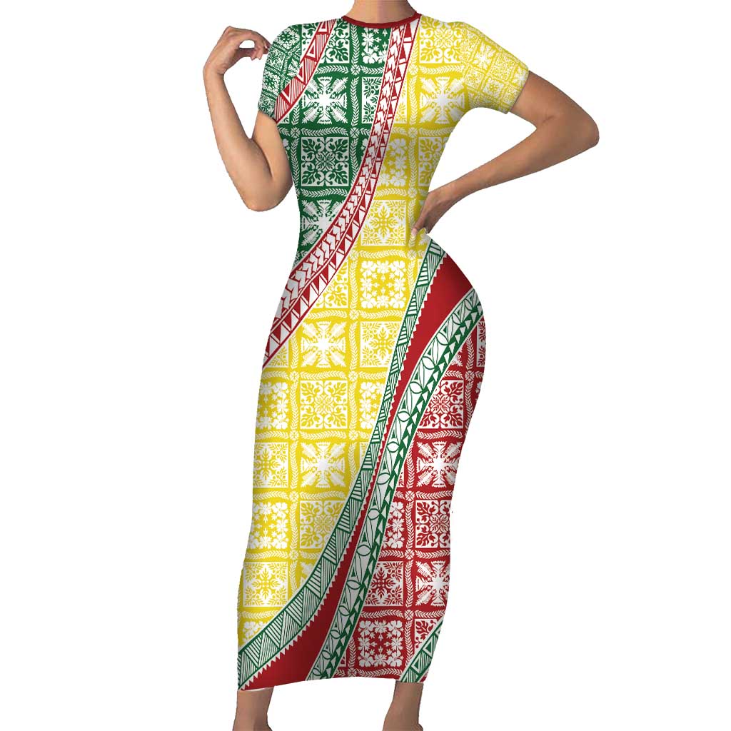 Hawaiian Quilt Pattern Family Matching Short Sleeve Bodycon Dress and Hawaiian Shirt Special Color Mixed LT01 Mom's Dress Multicolor - Polynesian Pride