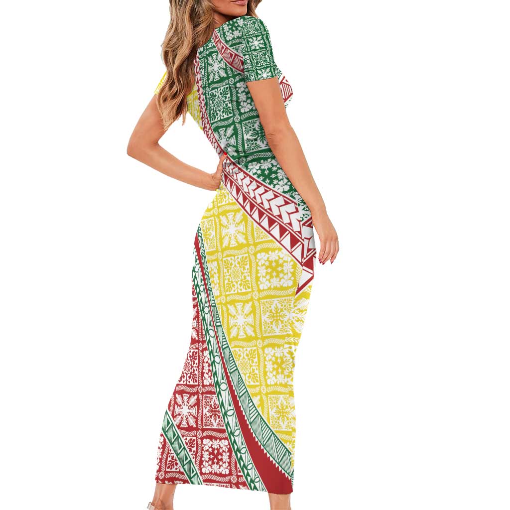 Hawaiian Quilt Pattern Family Matching Short Sleeve Bodycon Dress and Hawaiian Shirt Special Color Mixed LT01 - Polynesian Pride