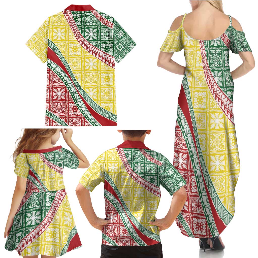 Hawaiian Quilt Pattern Family Matching Summer Maxi Dress and Hawaiian Shirt Special Color Mixed LT01 - Polynesian Pride