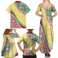 Hawaiian Quilt Pattern Family Matching Summer Maxi Dress and Hawaiian Shirt Special Color Mixed LT01 - Polynesian Pride