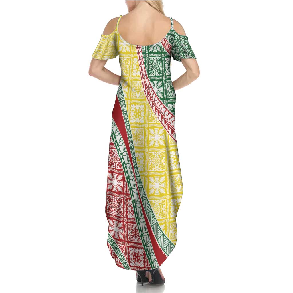 Hawaiian Quilt Pattern Family Matching Summer Maxi Dress and Hawaiian Shirt Special Color Mixed LT01 - Polynesian Pride